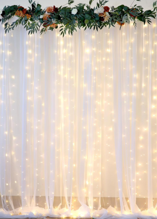 Sheer Backdrop Curtain (with String Lights)