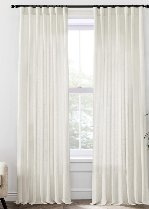 Linen Blend Extra Long Sheer Curtains (with hooks)