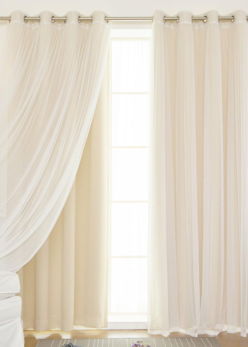 Mixed Sheer & Lace Blackout Curtain Set