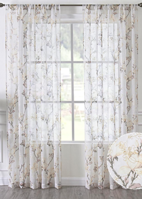 Floral and Vinylar Embroidered Short Sheer Curtains